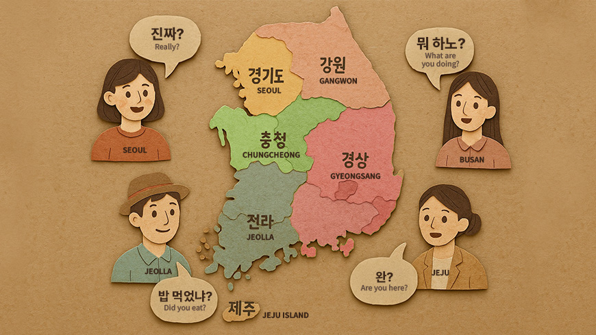 Six Major South Korean Dialect Regions Map Illustration